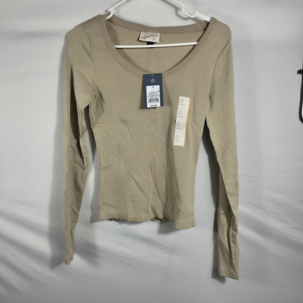 Universal Thread Ribbed Scoop Neck Top Womens Small Beige NWT Long Sleeve 631